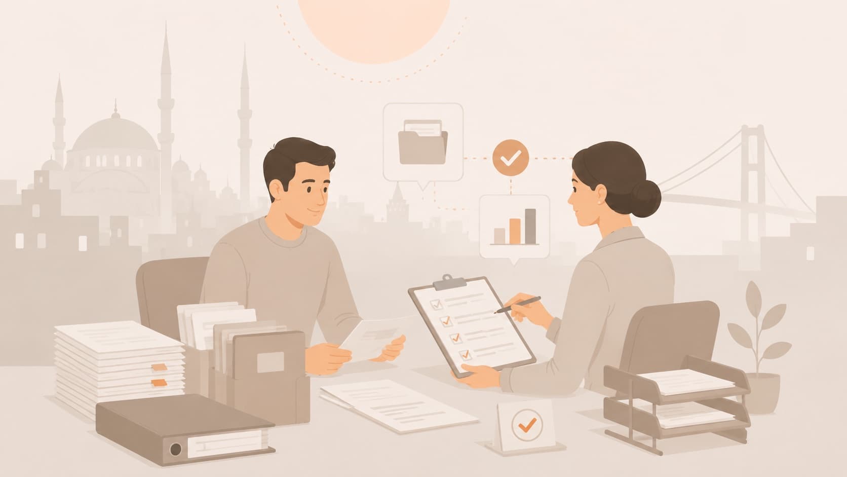 مستشارة تنظم ملفات ومستندات عميل لمتابعة طلباته